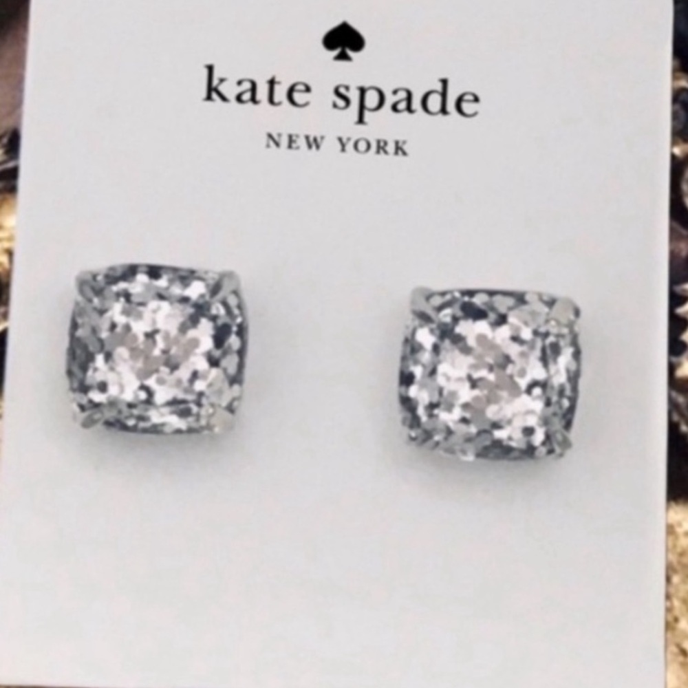 KATE SPADE NEW YORK ♠️ something sparkly silver glitter square earrings - Picture 5 of 6